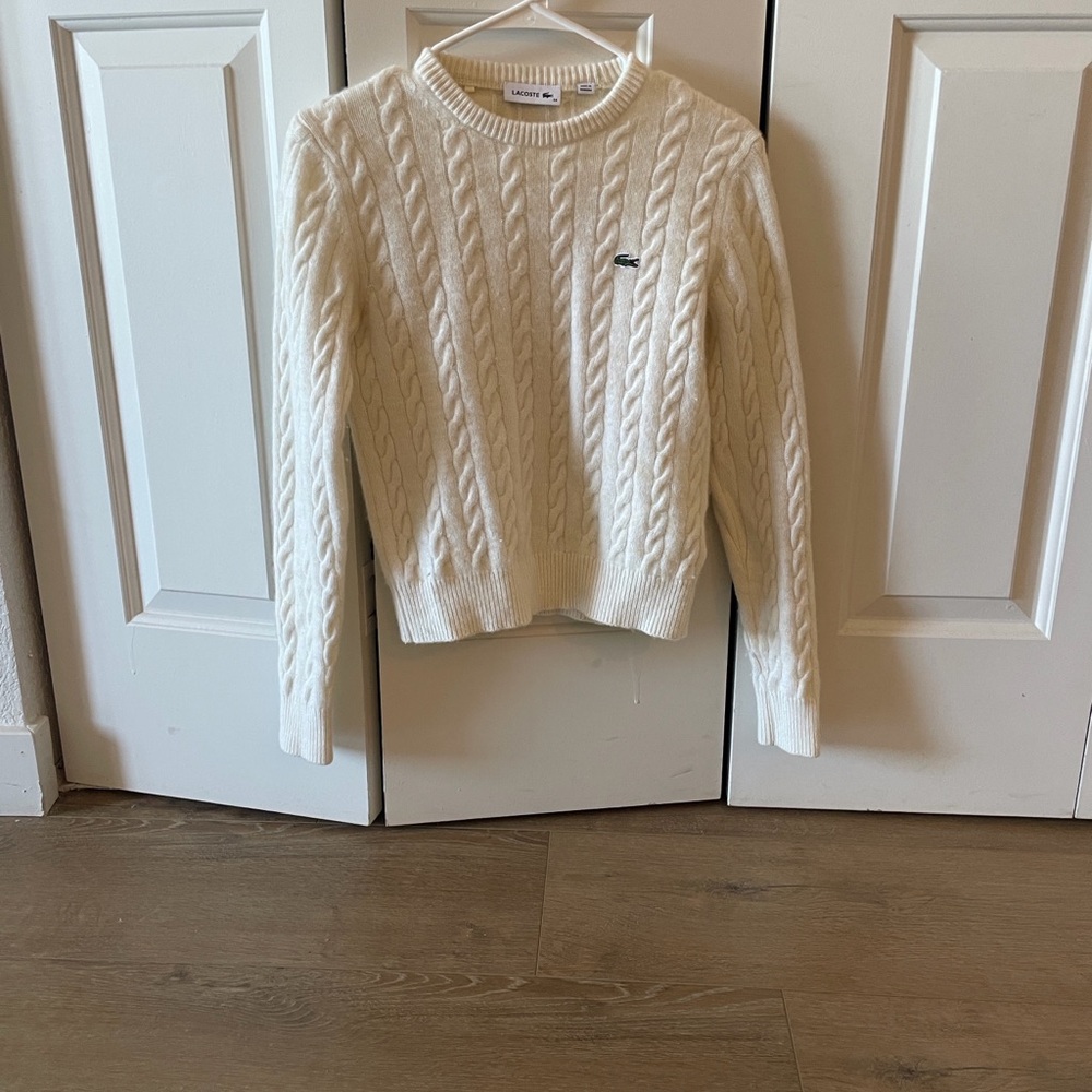 Lacoste Cream Cable-Knit Crewneck Sweater